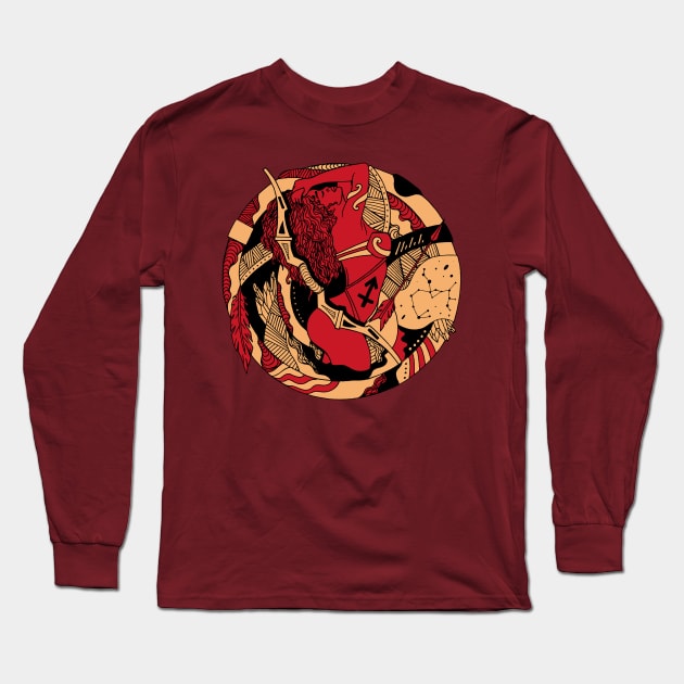 Red and Cream Sagittarius Beauty Long Sleeve T-Shirt by kenallouis